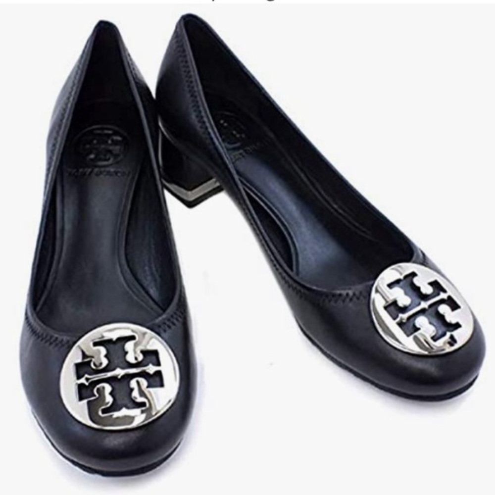 Tory Burch Black & Silver Basic Amy Pumps